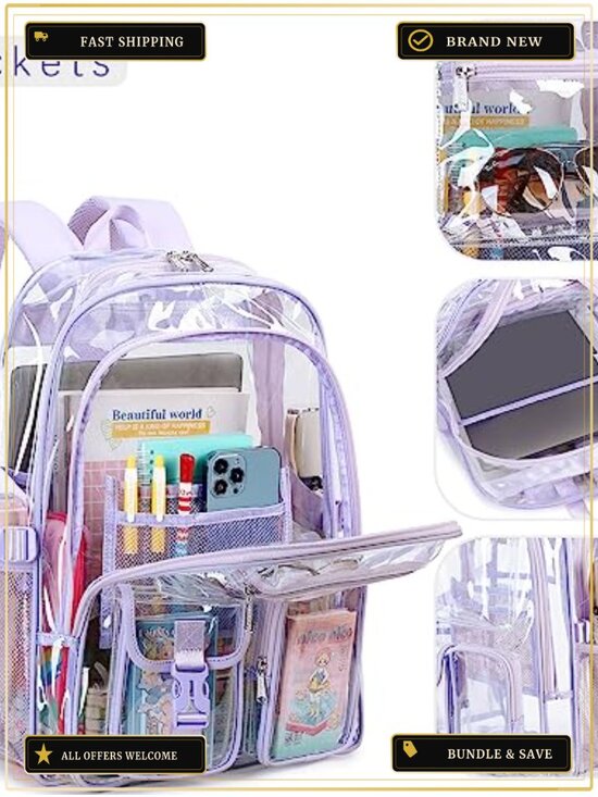 Large Clear Backpack PVC Heavy Duty Waterproof School Bookbag main image 5